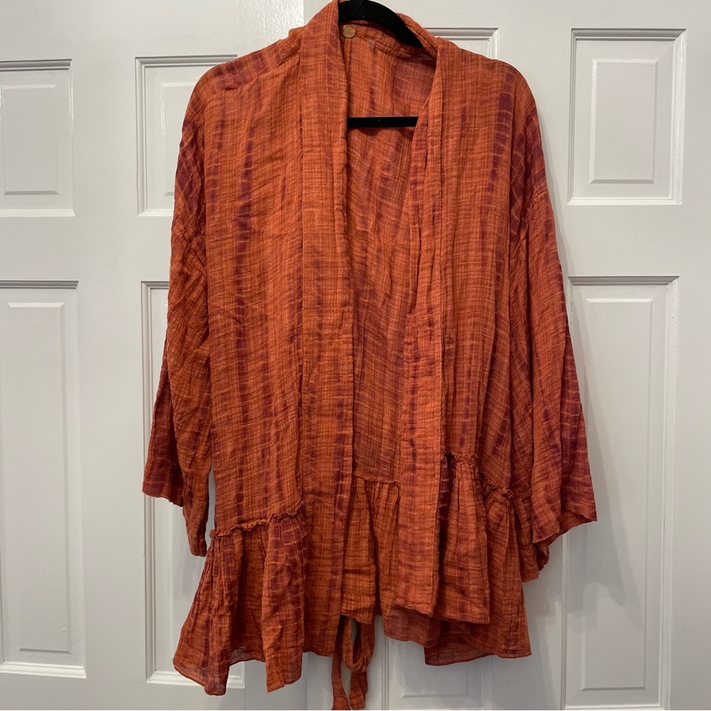 Free People Sasha Tie Dye Cotton Blend Balloon Sleeve Kimono